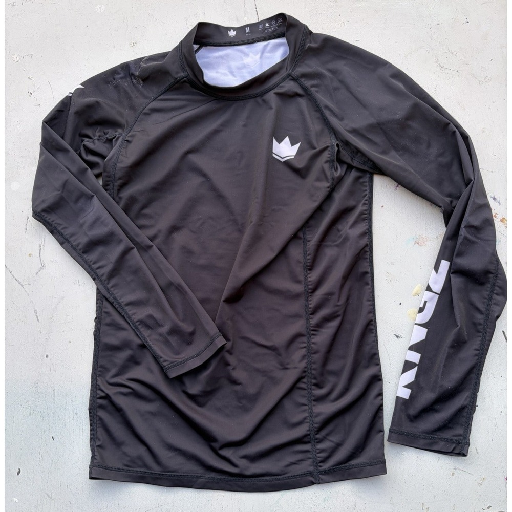 Kid's Kingz Shirt Black Logo Jiu Jitsu M Long Sleeve MMA Combat Submit Mat Rash